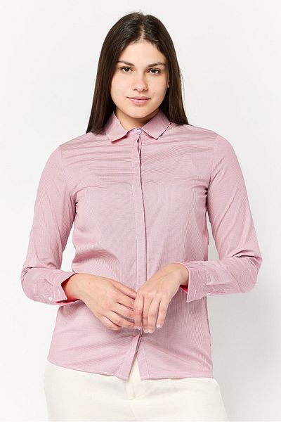 Harmont & Blaine Women Pointed Collar Long Sleeve Diamond Pattern Shirts, Red