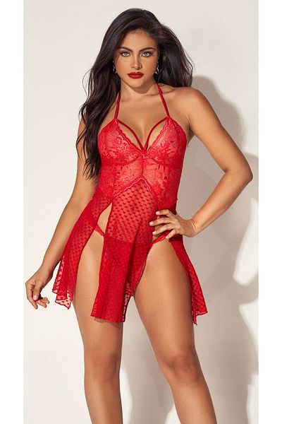 Astra Plus Women's Red Lace Slit Fancy Nightdress - Red - Astps86N04L-Kji