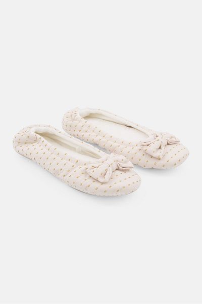 Tchibo Women Metallic Ballerina Shoes, Ivory