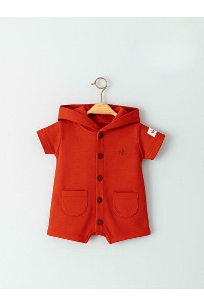 Zekids Baby Organic Cotton Front Button Hooded Short Sleeve Shorts Jumpsuit