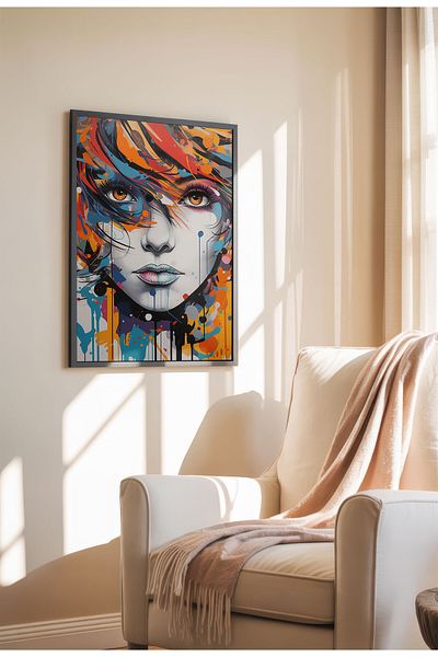 21mxm Street Art Poster, Vibrant Graffiti Portrait, Frameless Modern Canvas, Urban Vibe 2025