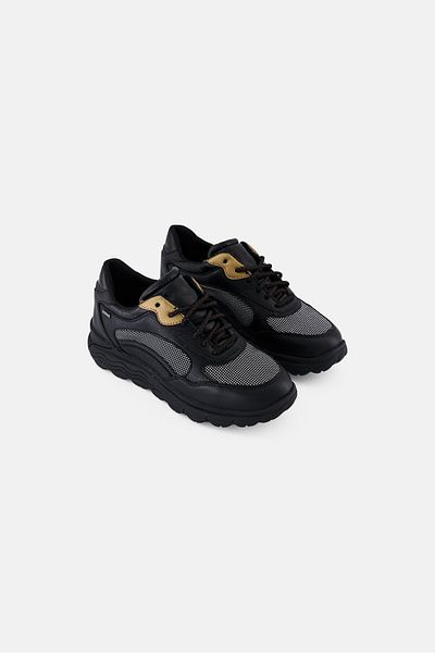 Geox Women Spherica Lace Up Casual Sneaker, Black