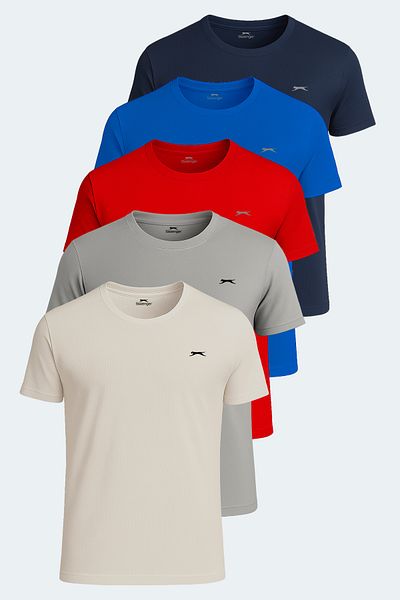 Slazenger OSWIN Σετ 5 ανδρικών μπλουζών Navy Blue - Μπεζ - Κόκκινο - Γκρι - Saks Blue