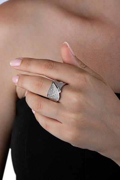 innuendo jewelery 925 Ayar Gümüş Kalın Taş Tasarımlı Ezme Yüzük