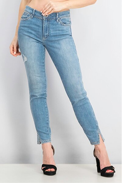 Armani Exchange AX Women Embellished Mid,Rise Super Skinny Jeans, Wash Blue
