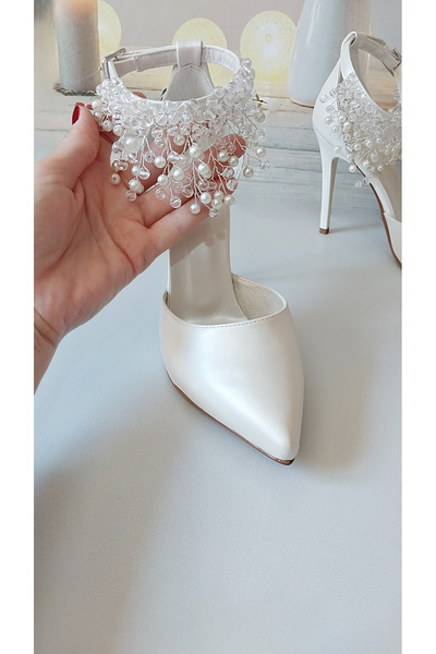 Modavien Kadın 10 cm incili gelin ayakkabısı