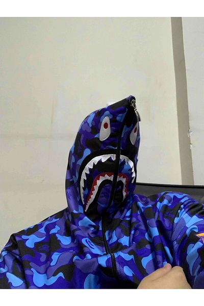 Silerra Унисекс суичър с качулка Pubg Bape x Shark - Mavi