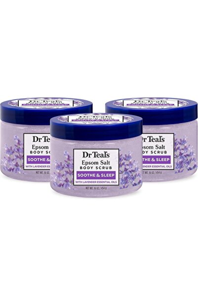 Dr Teals مقشر الجسم بملح إبسوم النقي من دكتور تيلز، لتهدئة البشرة ومساعدتها على النوم مع زيوت اللافندر العطرية، 16 أونصة (عبوة من 3 قطع)