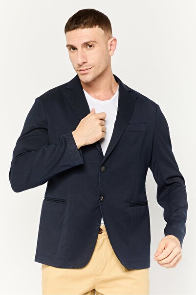 Emporio Armani Men Regular Fit Solid Semi Formal Blazer, Navy