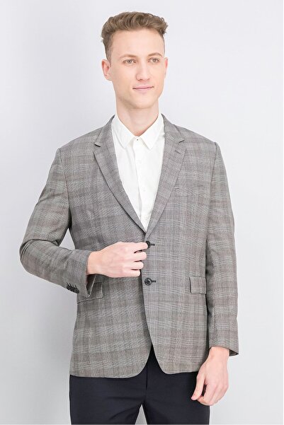 Paul Smith Men Slim Fit Notched Collar Plaid Semi Formal Blazer, Grey