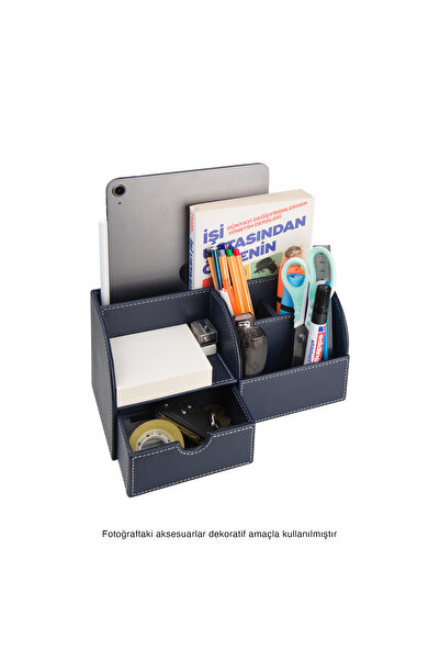 2K Настільний органайзер, пенал, пульт дистанційного керування, кубічний блокнот, підставка для планшета, книжкова полиця, 6 відділень, з висувними ящиками, синій