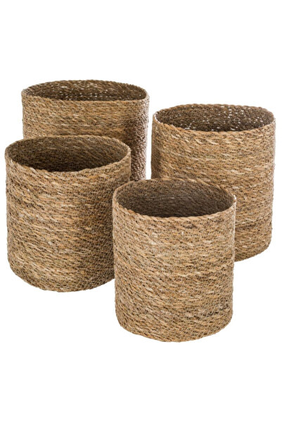 Atmosphera سلة تخزين دائرية من القصب المنسوج من إيميت، مكونة من 4 قطع