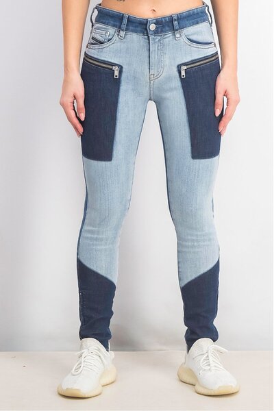 Diesel Women Super Skinny Fit Slandy Zip Non-Stretchable Denim, Wash Blue