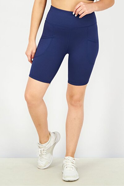 Inerzia شورت تدريب رياضي نسائي مكون من قطعتين بخصر مرتفع، أزرق داكن وأسود