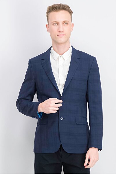 Paul Smith Men Regular Fit Plaid Semi Formal Blazer, Navy