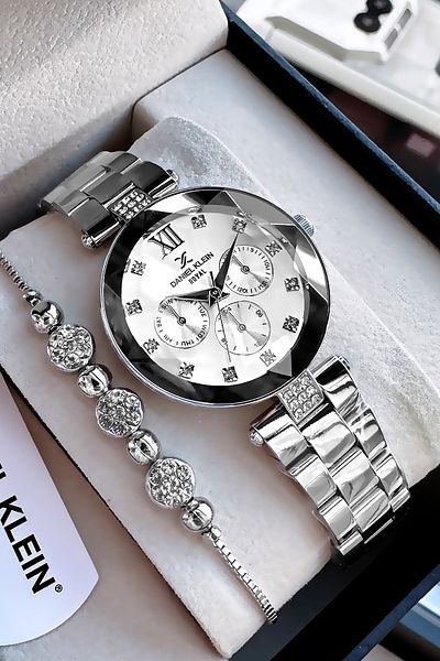 Daniel Klein Original Cutout Glass Waterproof Women Wristwatch Silver Color Steel Cord Gift Wristband Dkby2040C4