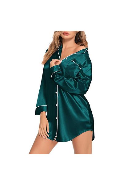 Caprisious Women's Satin Long Sleeve Sleep Shirt: Elegant Silk Nightshirt with Button Down Design, Pajama Top