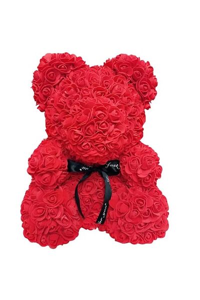 OEM Rose Bear Floral Arrangement, Bride Decor, 40 cm, Red