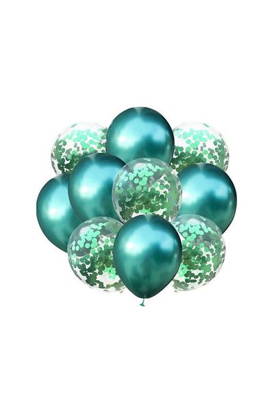 zola Set of 10 confetti balloons, green and transparent, diameter 33 cm