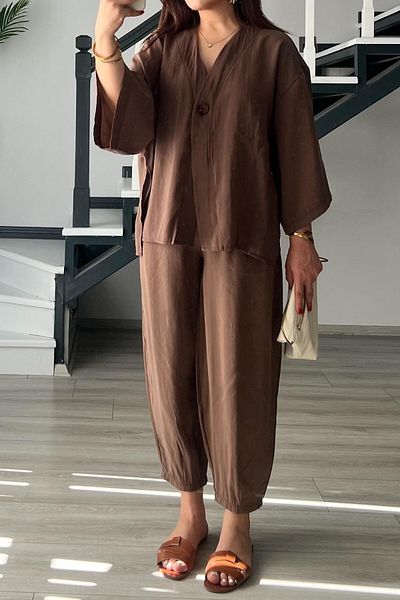 Suzi Button Detail Shirt and Shalwar Pants Set 51189