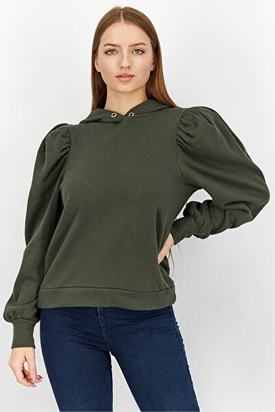 Nation LTD Women Hooded Solid Long Sleeve Sweatshirts, Dark Olive