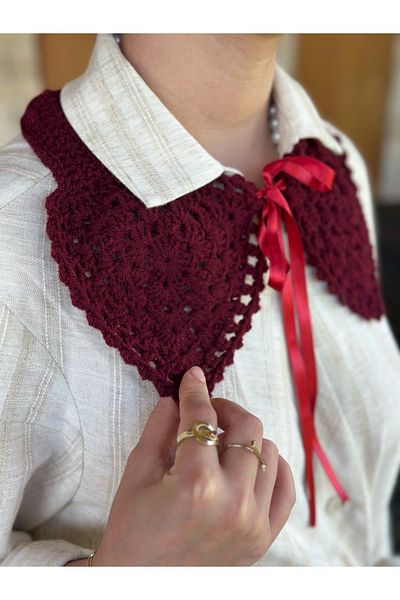 yucin Sweater Top Knitted Collar – Handcrafted Vintage Model – for Casual or Special Occasion-Retro Burgundy Collar