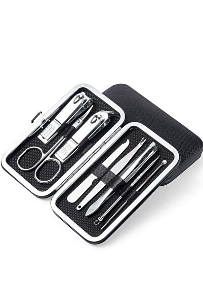 ERA TANITIM Black 8 Piece Manicure Pedicure Set Quality Stainless Steel Set N...
