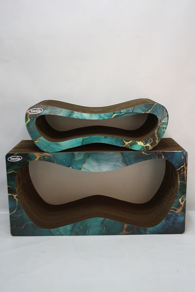 Bestie Mega 2-Piece - Cat Scratching Sofa Cardboard Cat Scratching Horizontal Scratching- 3D Emerald Pattern