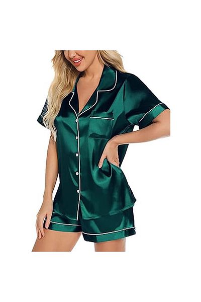 Caprisious Satin Silk Women's Pajama Set - 2-Piece Summer Sleepwear, Button-Down Top and Shorts