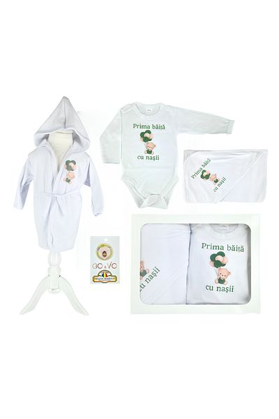 Inovius Trusou Prima Baita, Personalizat cu Mesaj - "Prima Baita cu Nasii" Ursulet Verde cu Baloane - TPB197