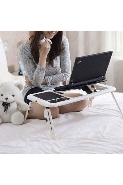 Dexia Masa multifunctionala pliabila pentru laptop – 2 ventilatoare USB, mousepad, , reglabila, alb-negru