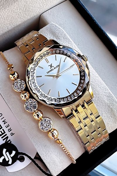 Daniel Klein Gold Colored 3 ATM Waterproof Women's Wristwatch - Steel Cord Bracelet Gift DKBY2016C1
