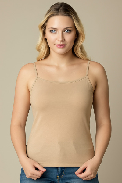 FATELLA Tricou de damă din bumbac, bej, cu bretele subțiri