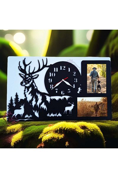 damoro Hunting wall clock, with 2 pictures, wood, black/white
