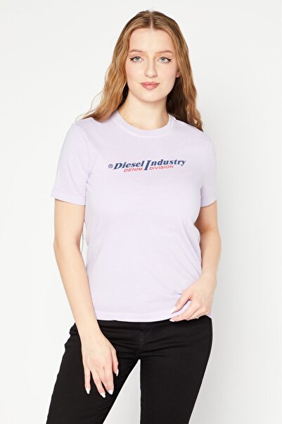 Diesel Women Crew Neck Short Sleeve Brand Logo T-Shirt, Light Purple
