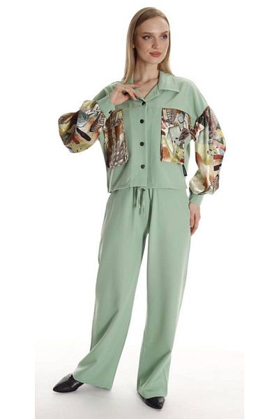 Rojbin Fırat Butik Sch-Women's Patterned Shirt & Trousers Set – Summer Combination