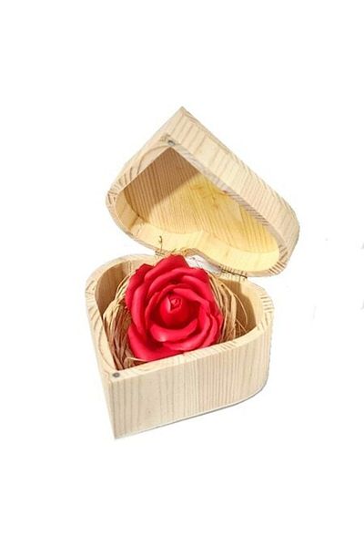 OEM Handcrafted Soap Rose in Wooden Heart-Shaped Box, 29 x 18 x 9 cm, Red