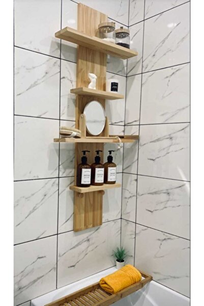 Woodymoda Doğal Ahşap Banyo Zen Rafı