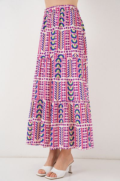 Bigdart Women's Patterned Long Skirt 8053 - Fuchsia