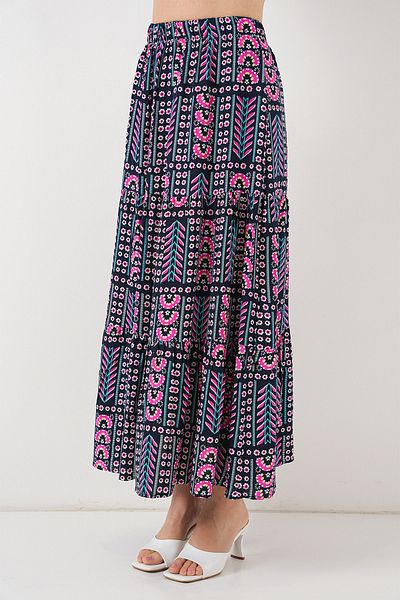 Bigdart Women's Patterned Long Skirt 8053 - Navy Blue
