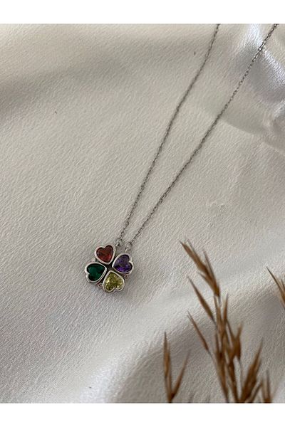 stainless steell Magnetic Clover Steel Necklace with Colored Stones