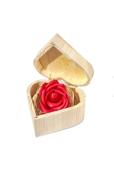 OEM Handcrafted Soap Rose in Wooden Heart-Shaped Box, 29 x 18 x 9 cm, Red