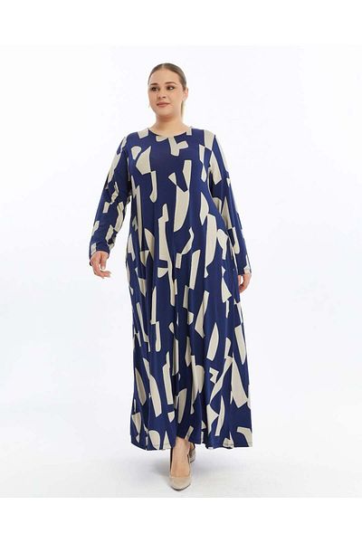 ModaMinar Women's Plus Size Elegant Patterned Combed Cotton Dress