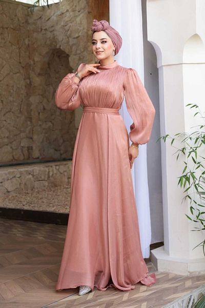 N.S NEVA STYLE Βραδινό φόρεμα Hijab με λεπτομέρεια Drape 51072PD