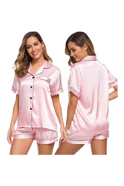 Caprisious Satin Silk Women's Pajama Set - 2-Piece Summer Sleepwear, Button-Down Top and Shorts