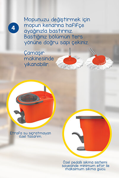 MACRO MAX Garantili Force Pedallı Otomatik Temizlik Seti 16 Litre %100 Mikrofiber