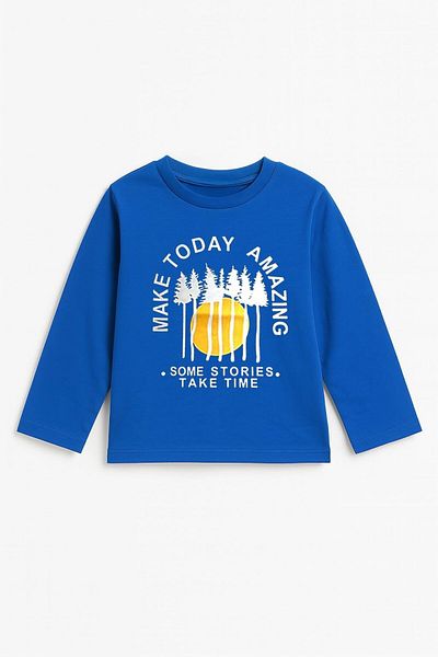 LUESS Tricou cu mânecă lungă imprimat 100% bumbac pentru băiat - Saks (3-4 ani 8-9 ani)