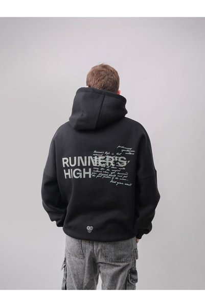 Jordanred Runner's High, Siyah Oversize Kapüşonlu