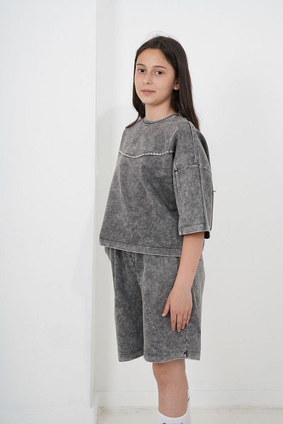 HayKids Girl's Oversize Washed Two Thread Fabric Shorts Set