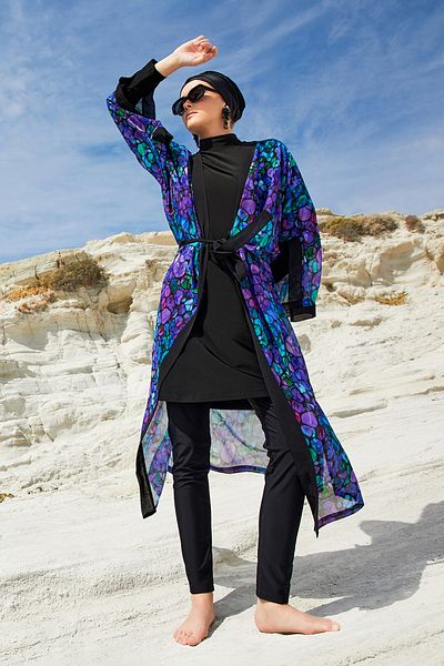 Adasea Single Pareo Kimono on Uv Protection Swimsuit 1711 Purple